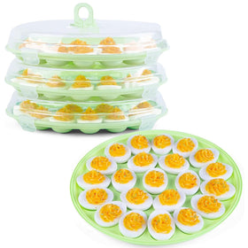 HANSGO deviled egg containers with green trays show 22-egg sections for gatherings.