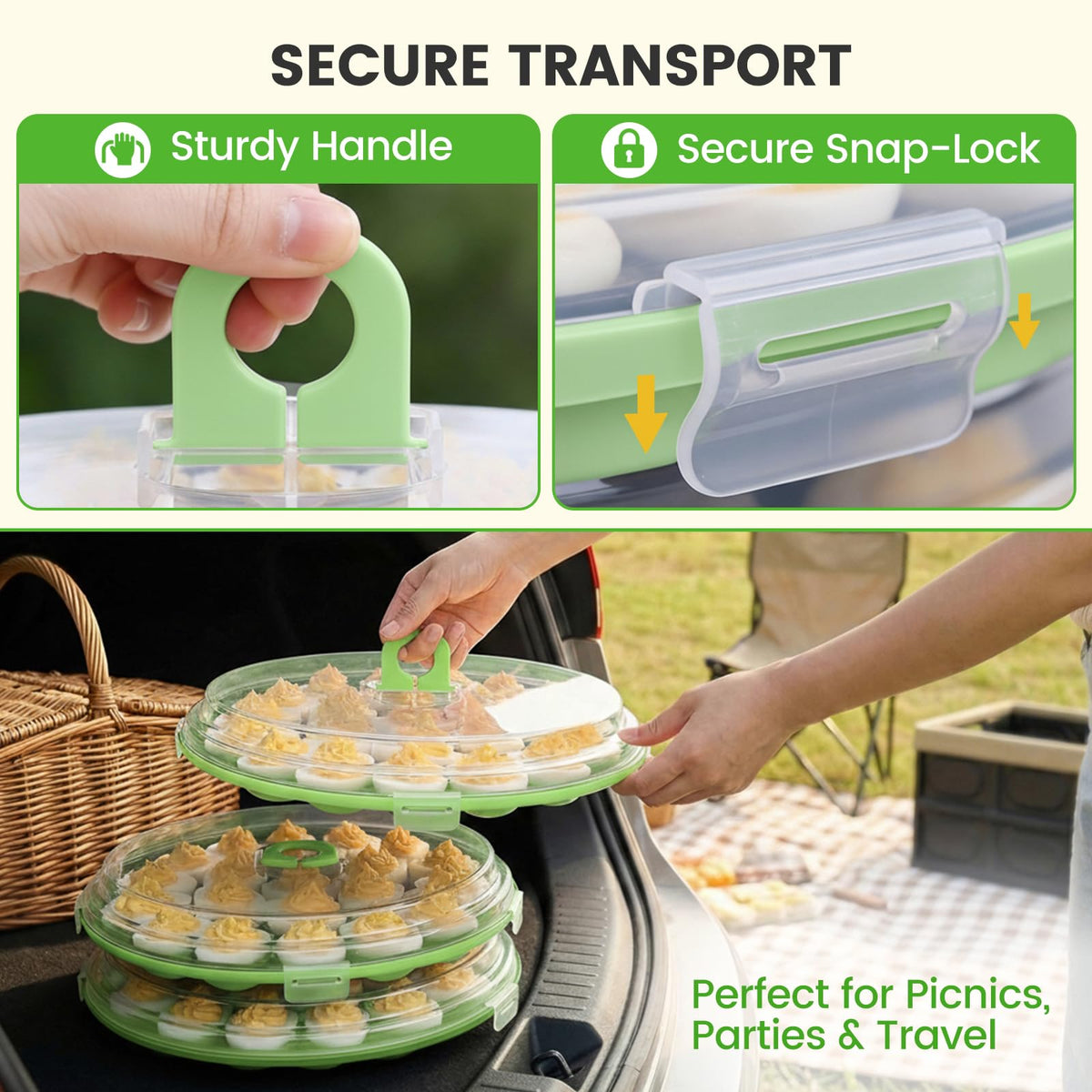 HANSGO containers with secure snap-lock and reinforced handle for transport.