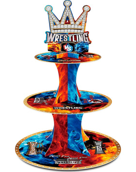 HAPPARTY wrestling cupcake stand 3-layer display as a dramatic party centerpiece