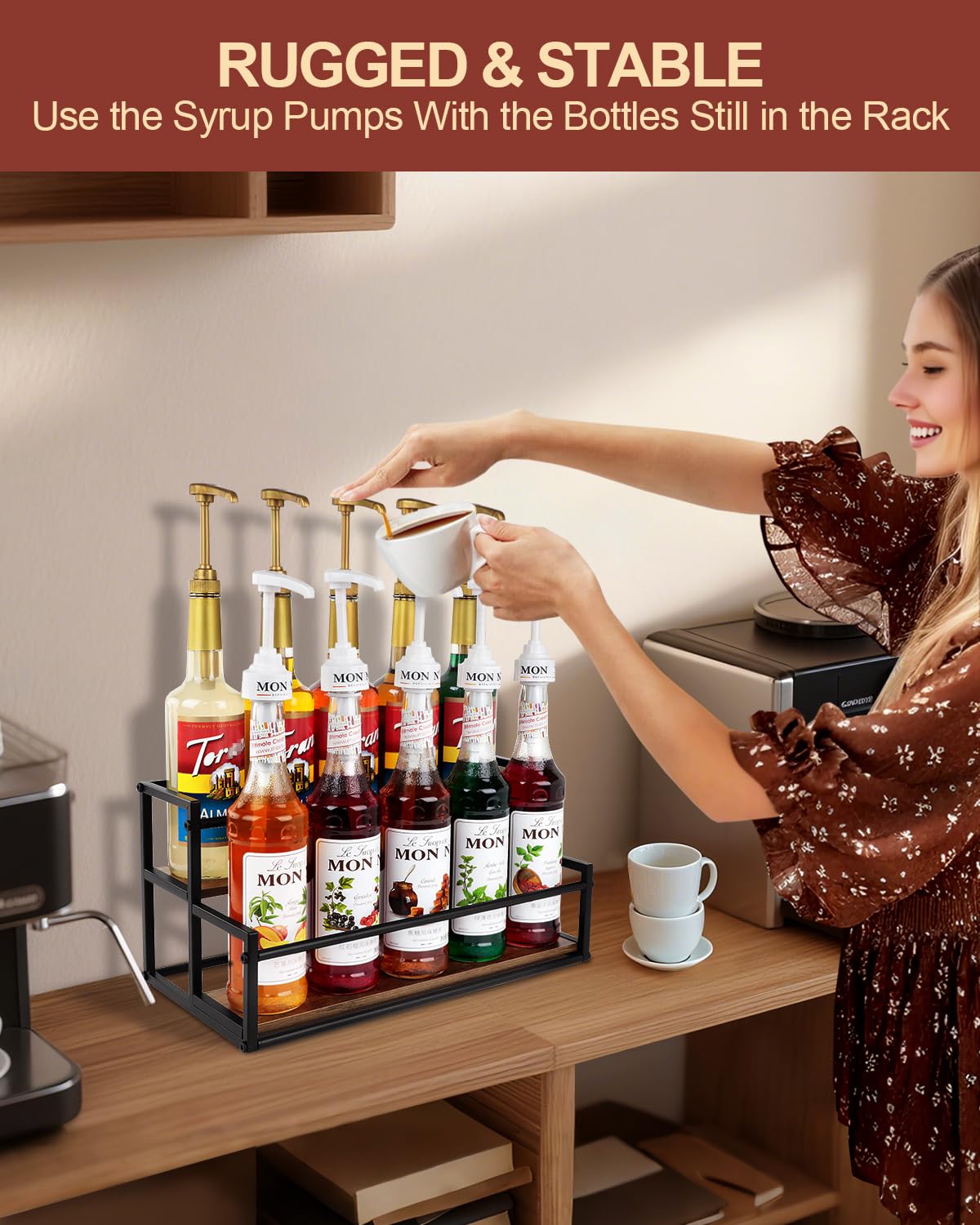 Happilif rustic-wood-base design adds warm display to your coffee bar