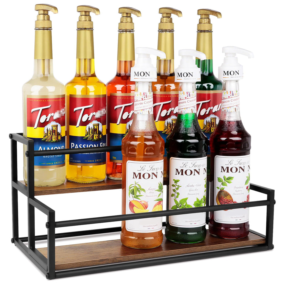 Happilif coffee syrup rack two-tier setup keeps bottles organized and within reach