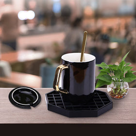 Happy Reunion coffee counter setup with tray reduces spills at busy stations