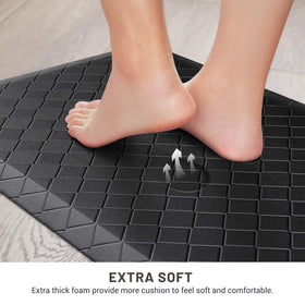 HappyTrends kitchen mat showcasing water-resistant PVC surface for easy cleanup