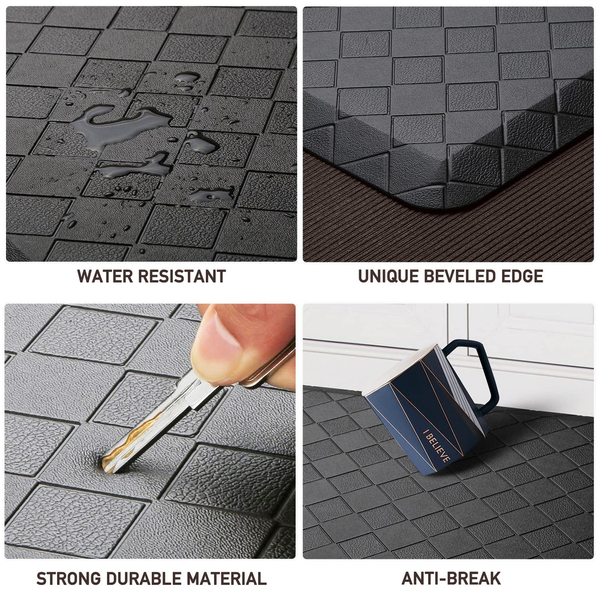 HappyTrends mat with beveled edge to prevent curling and tripping in kitchen