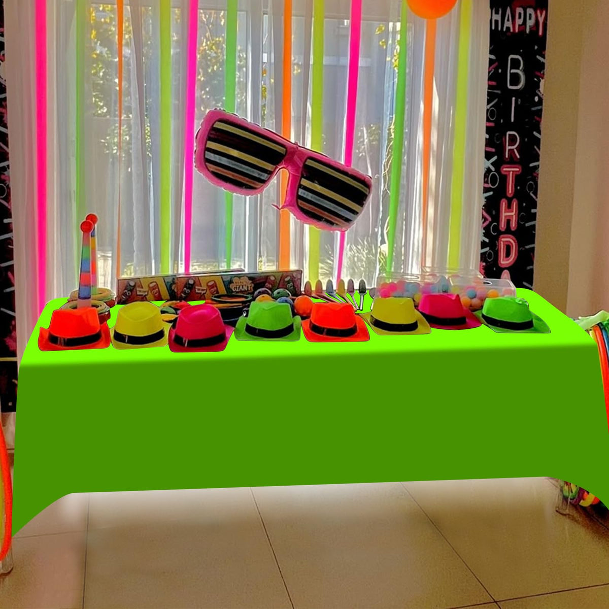 Hauwellter neon tablecloth disposable for quick cleanup after parties.