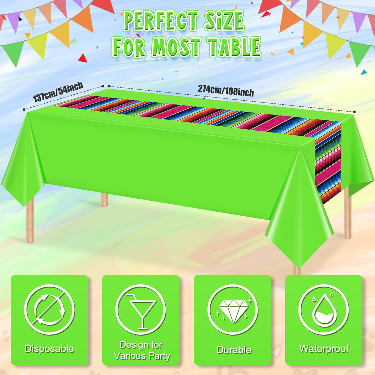 Hauwellter rectangle Cinco de Mayo tablecloth provides wide table coverage.
