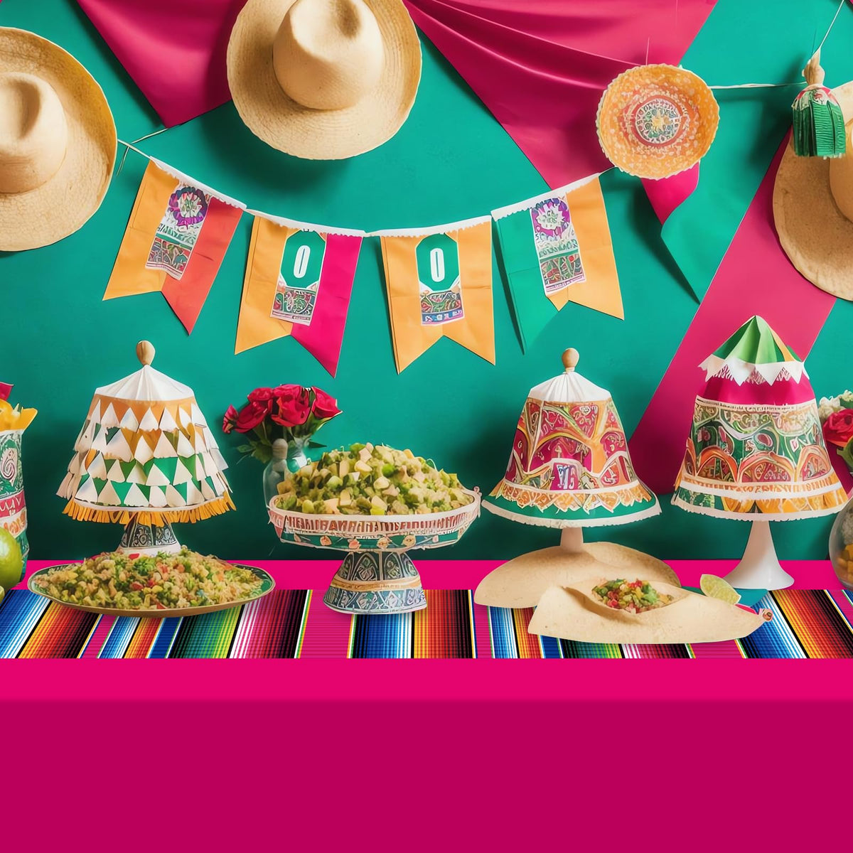Hauwellter weddings and bridal showers tablecloth enhances fiesta decor.