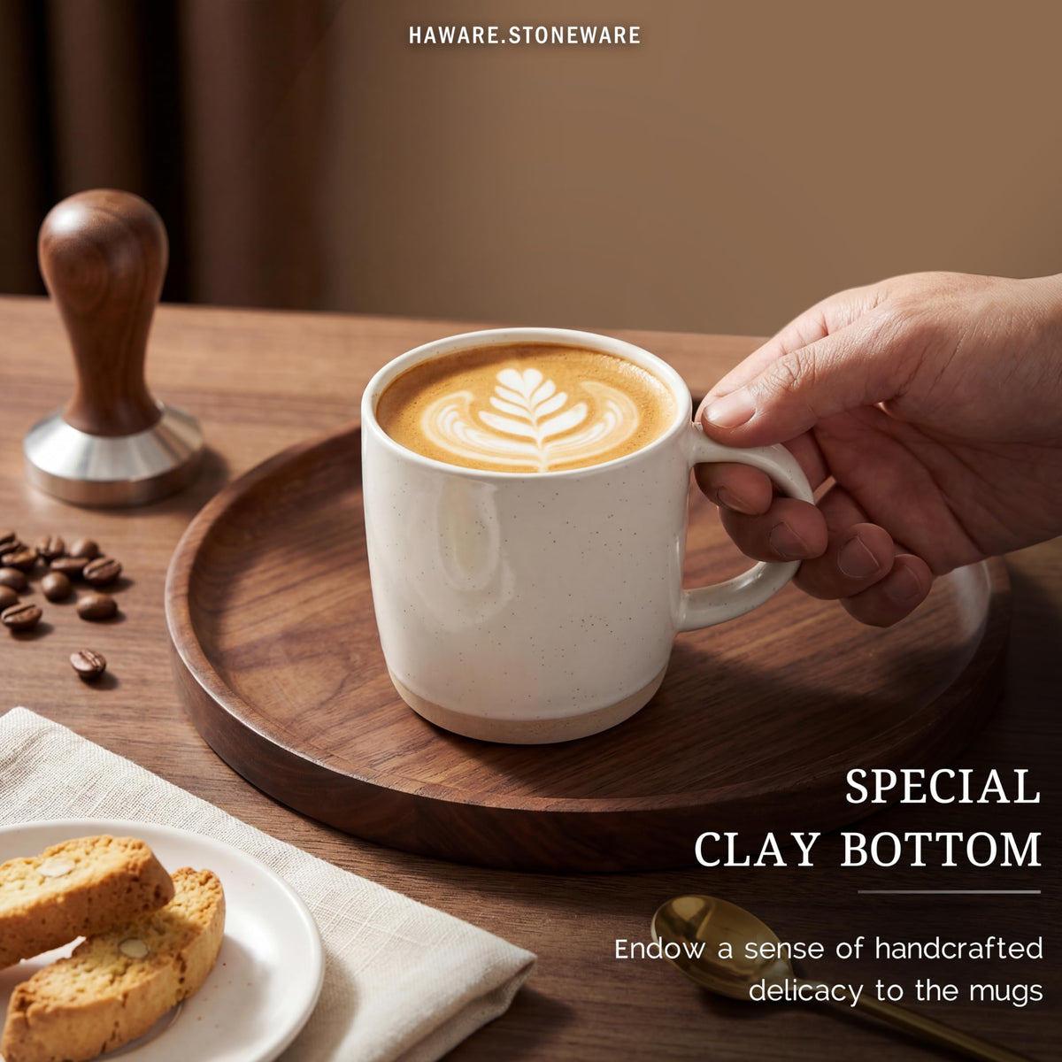 HaWare 13oz mugs with speckled milky white glaze for everyday elegance.