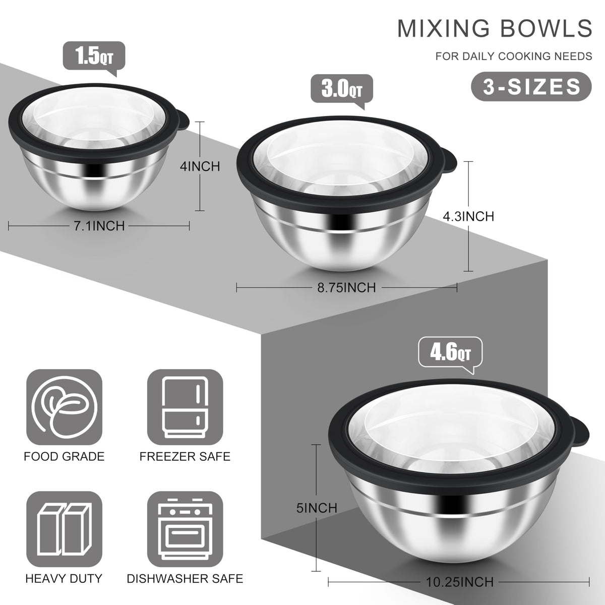 HaWare stainless-steel bowls resist rust and deformation for daily prep.