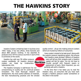 Hawkins stainless steel body stays bright, resists pitting, and cleans easily.