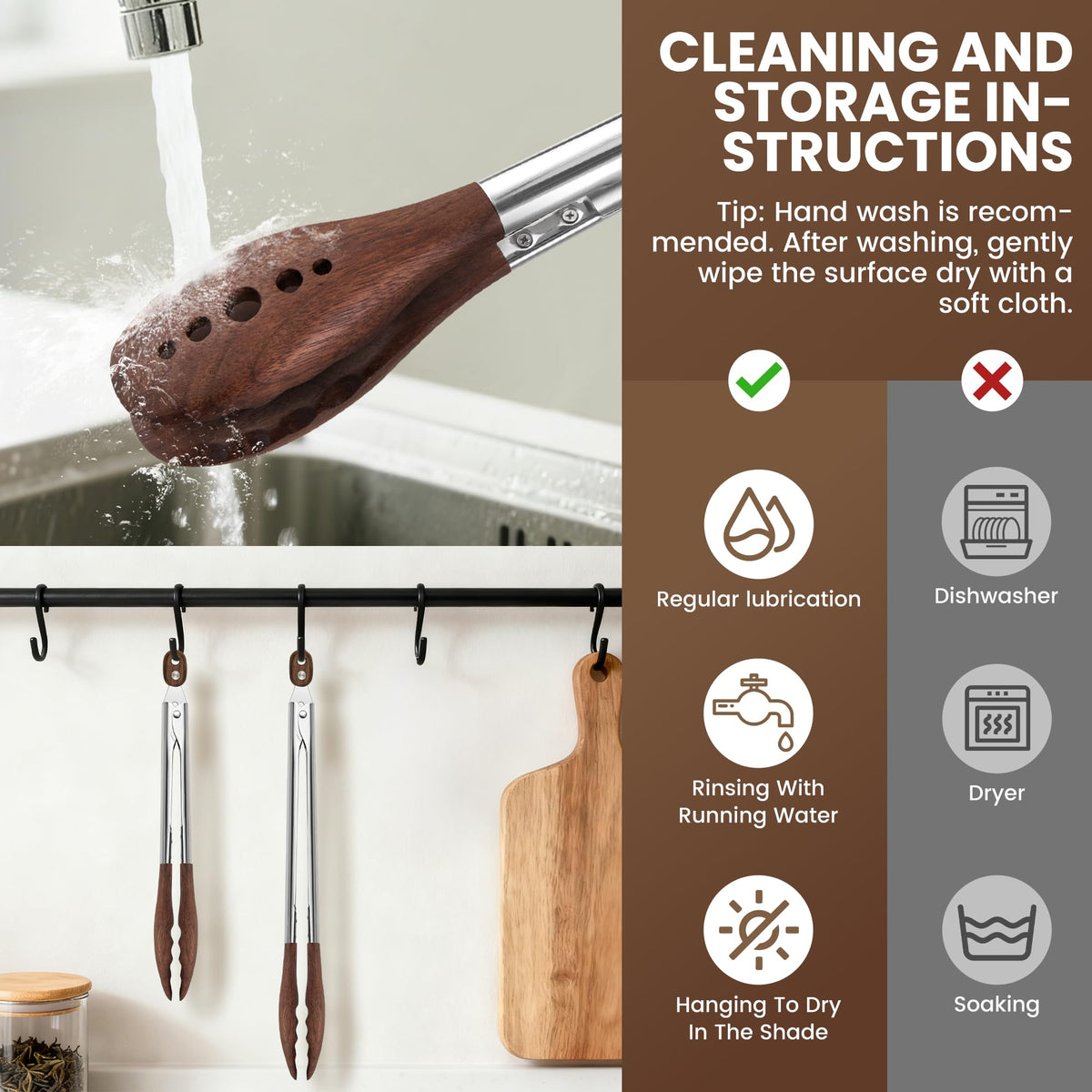 HE-SANQI care tips: hand wash and dry to preserve wood.
