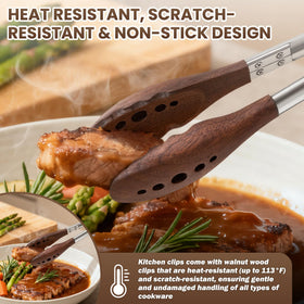 HE-SANQI walnut-tip tongs ideal for grilling and BBQ.