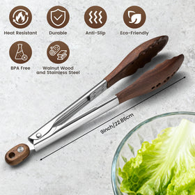 HE-SANQI wood tongs with stainless steel handle for durable use.