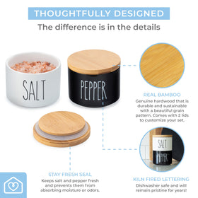 Heartland Home dual salt and pepper containers with lids on countertop