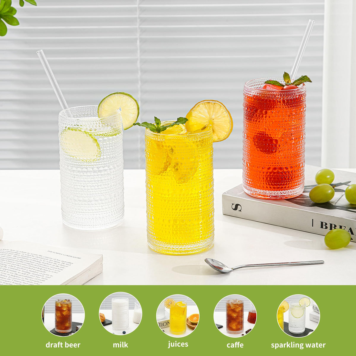 HEFBCOMK six glass straws included for convenient sipping.