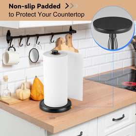 Hegivoc paper towel holder with non-slip pad protecting surfaces.