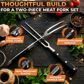 HELVETIOS curved grill fork grips soft or slippery meats with ease.