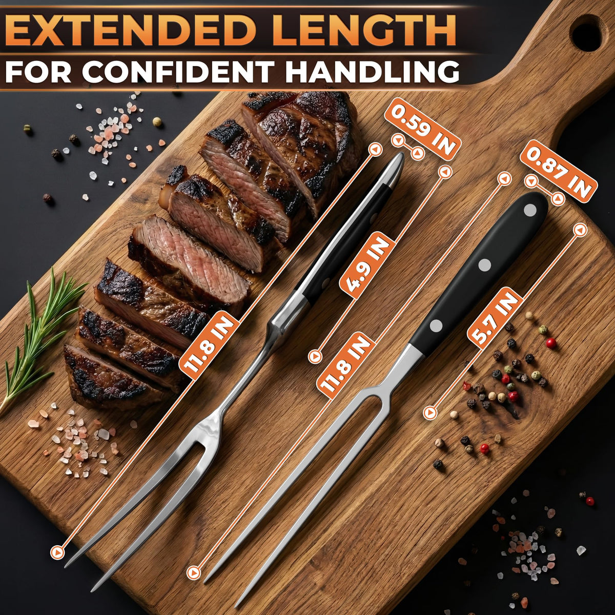 HELVETIOS straight two-prong fork with heat-resistant handle for steady grilling.