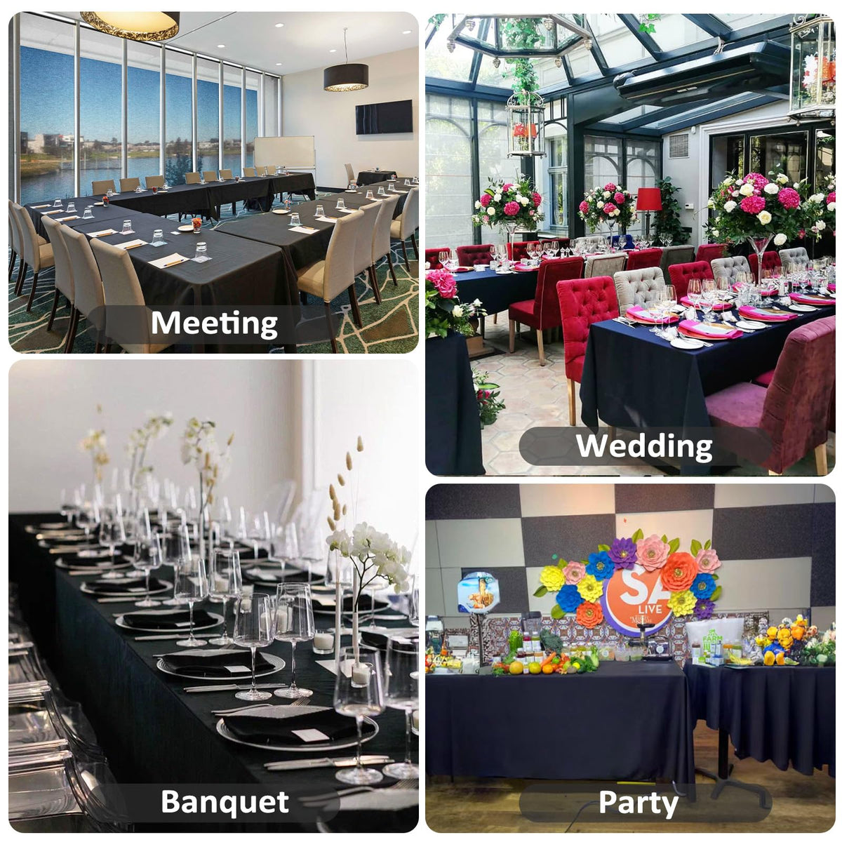 Heneger black tablecloths ideal for buffets and wedding receptions