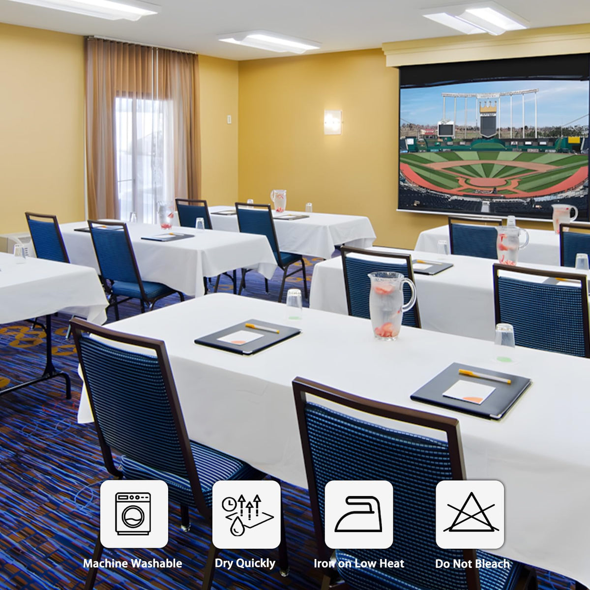 Heneger indoor-outdoor tablecloth for repeated use and easy care.