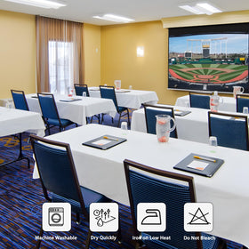 Heneger indoor-outdoor tablecloth for repeated use and easy care.