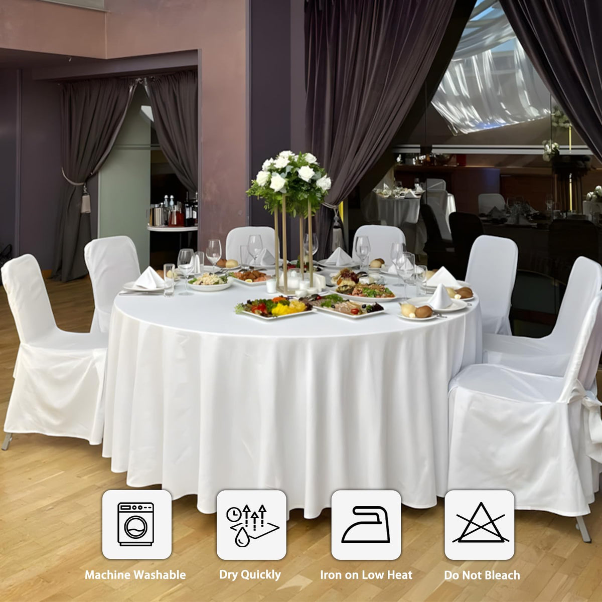 Heneger-outdoor-buffet-tablecloth-use withstands daily use while protecting surfaces.
