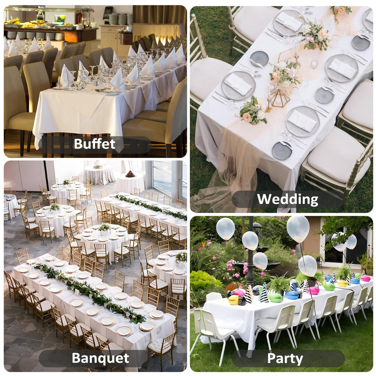 Heneger tablecover suitable for weddings and banquets, with indoor-outdoor versatility.