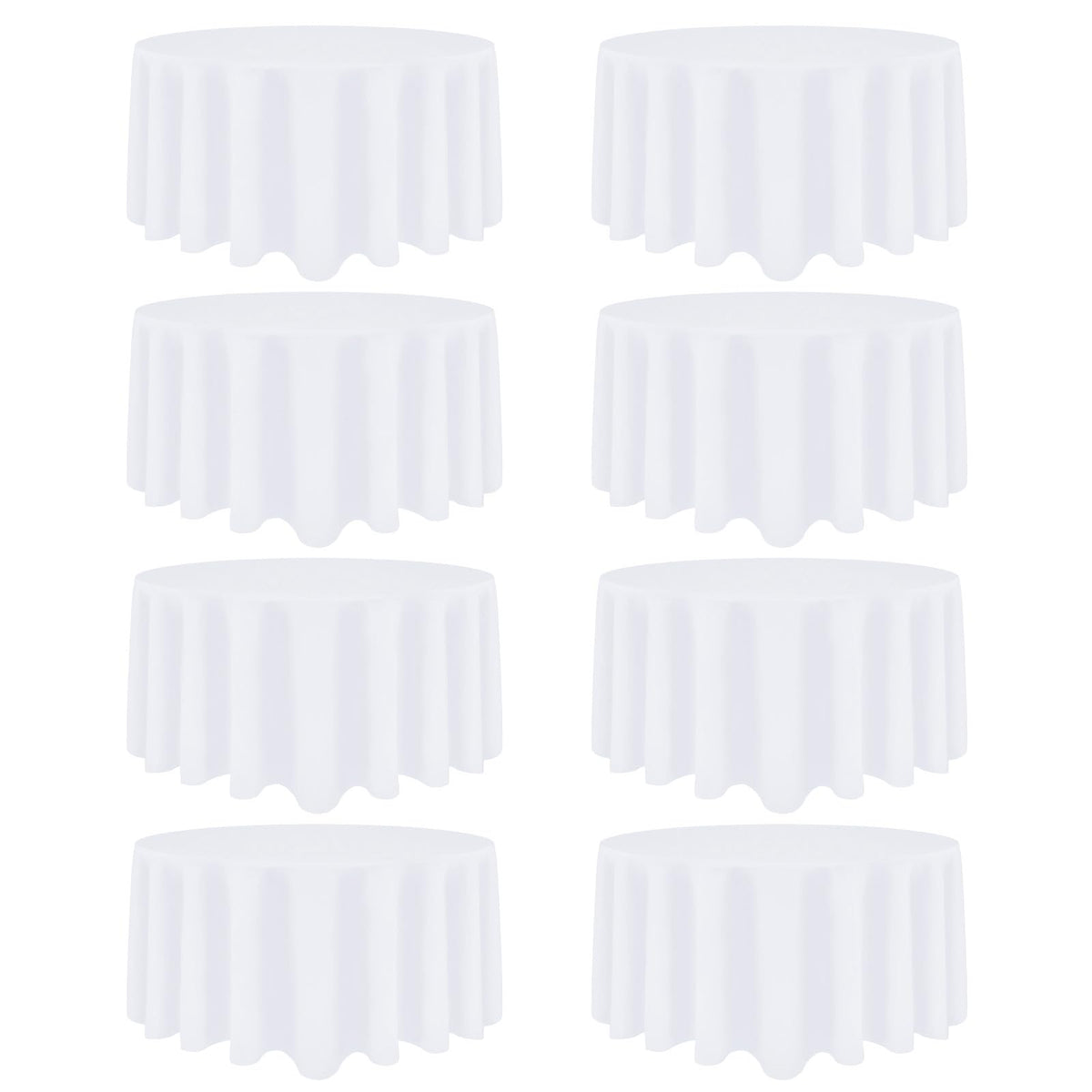 Heneger white round tablecloth 120-inch diameter on tables, ideal for elegant buffets.