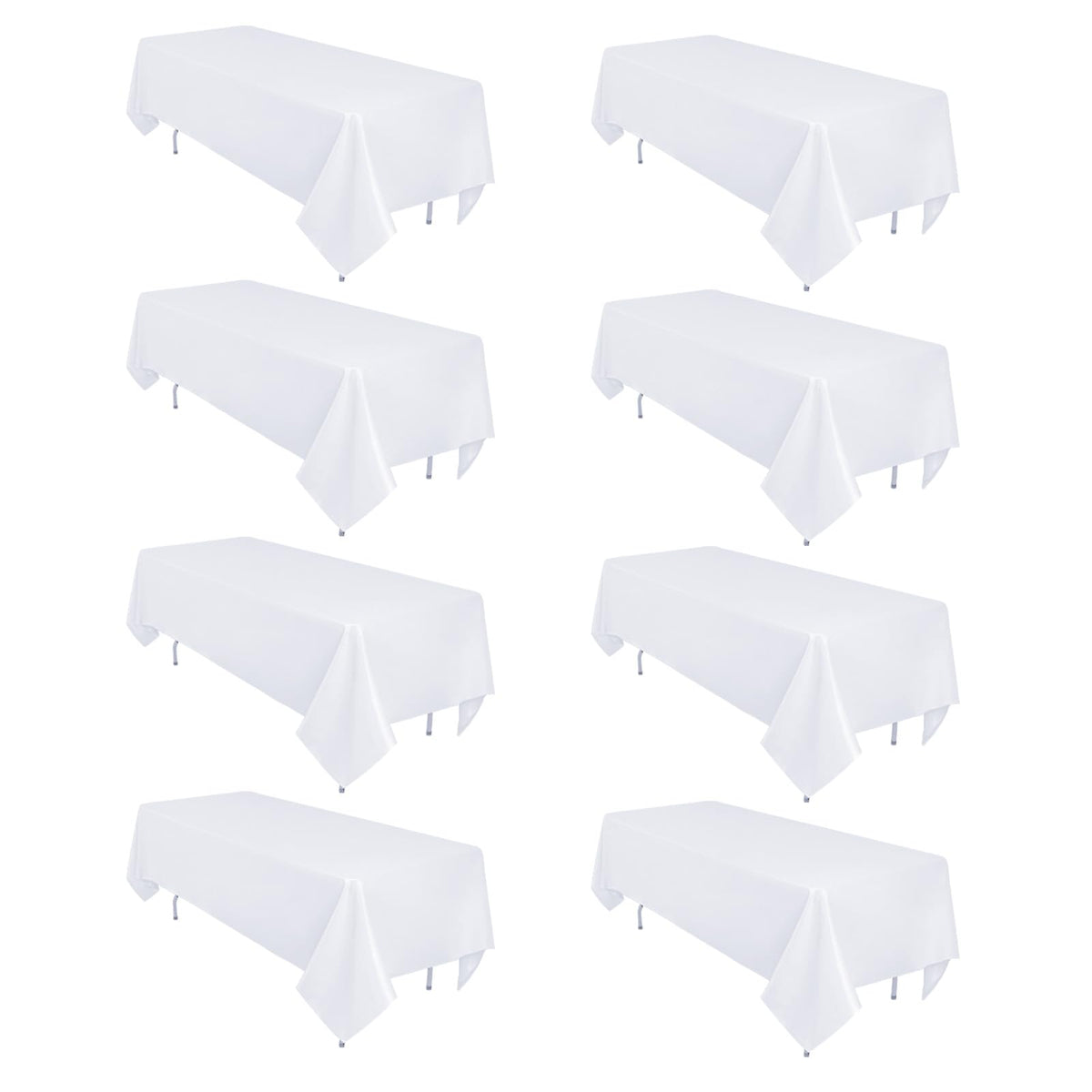 Heneger white tablecloth on an eight-foot table for a polished banquet setup