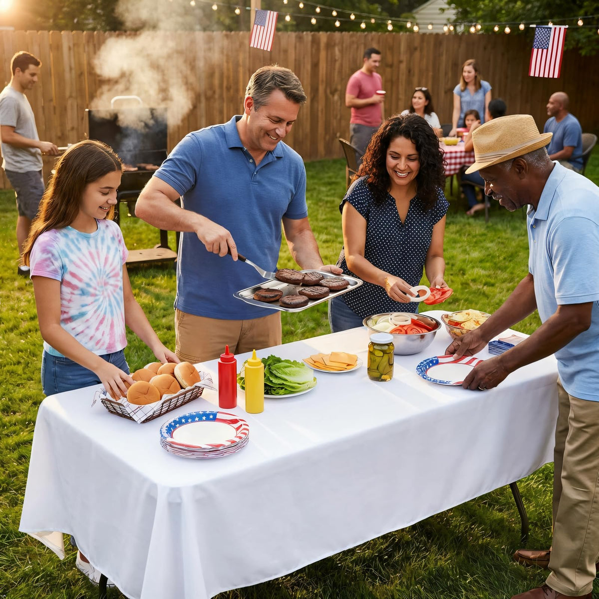 Wrinkle-resistant finish on Heneger tablecloth keeps drape smooth after events