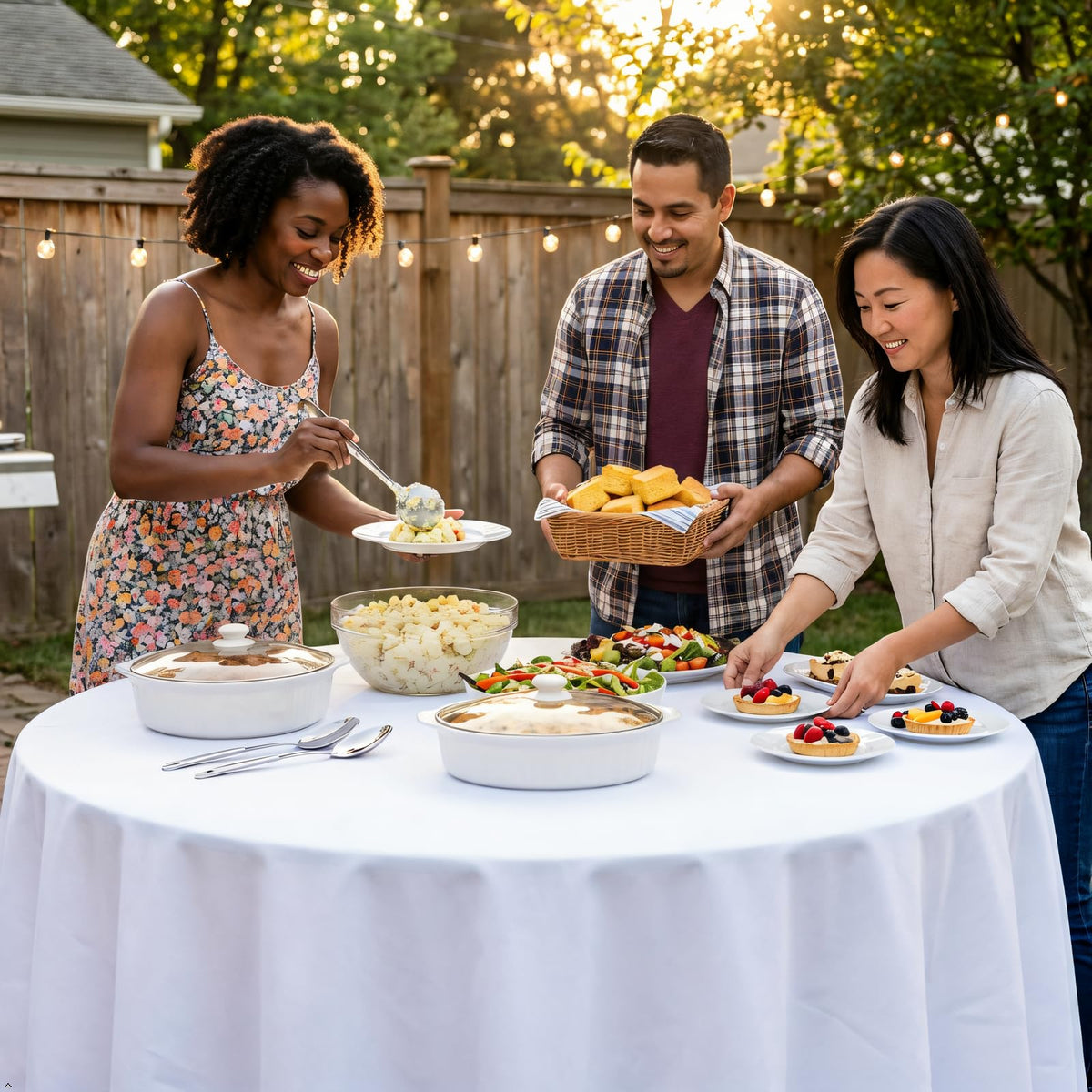 Heneger-wrinkle-resistant tablecloth demonstrates smooth surfaces with minimal ironing.
