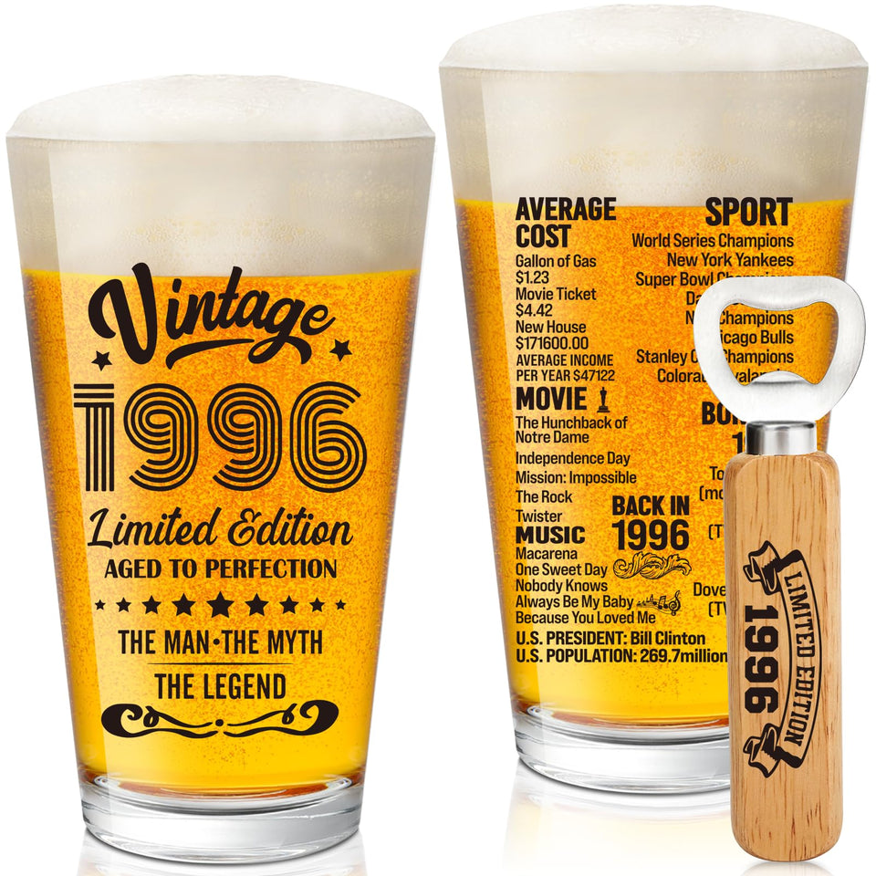 Henghere vintage 1996 beer glass for 30th birthday celebrations.