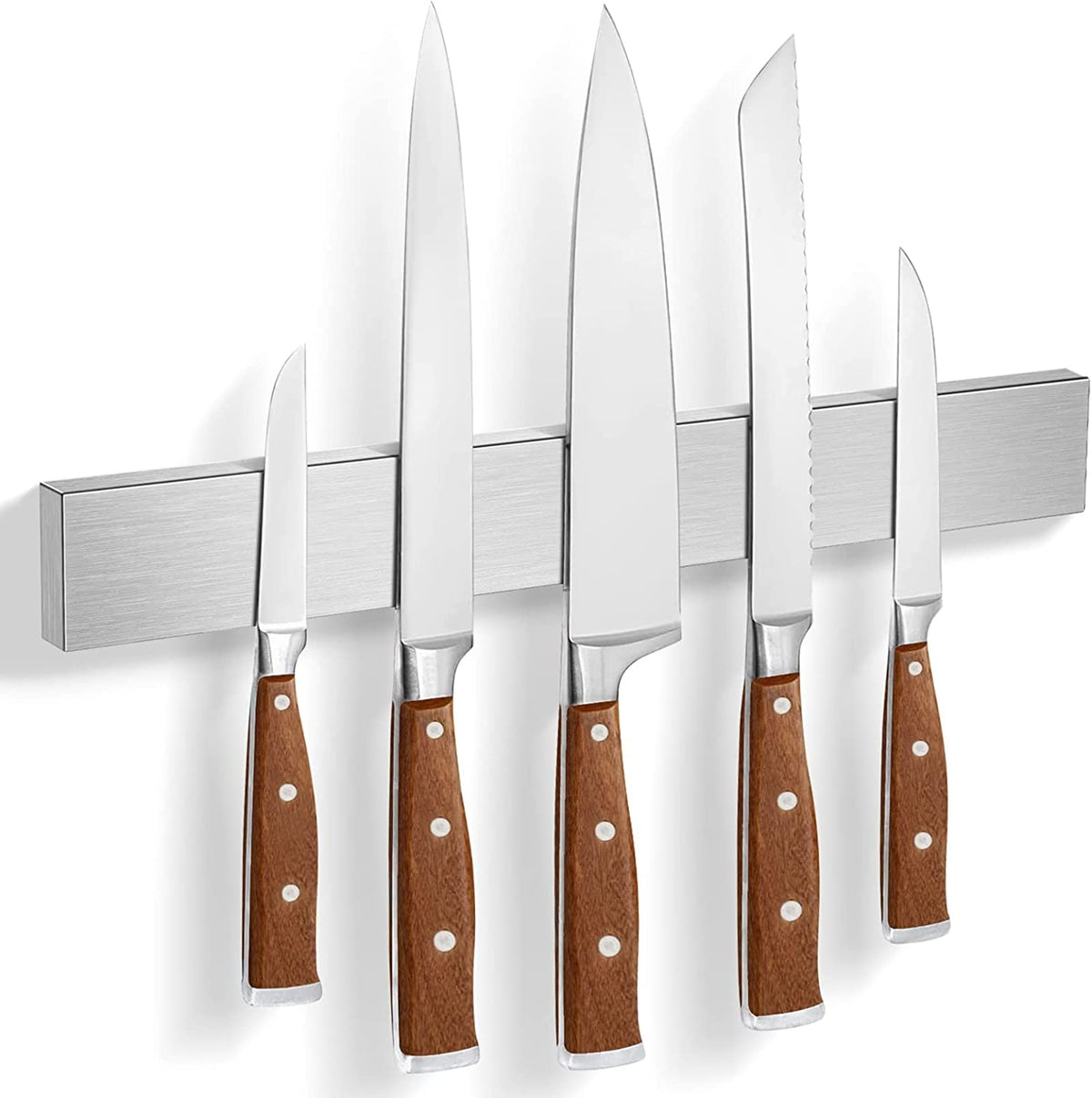 HEREOF magnetic knife strip on wall showcases strong hold for organized kitchen.