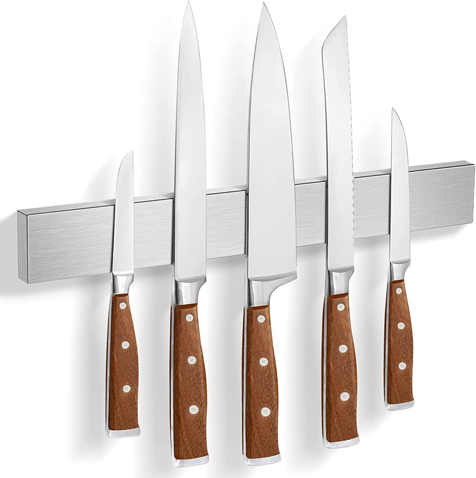 HEREOF magnetic knife strip on wall showcases strong hold for organized kitchen.