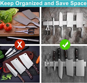 Hereof space-saving wall mount frees counter space while keeping knives accessible.