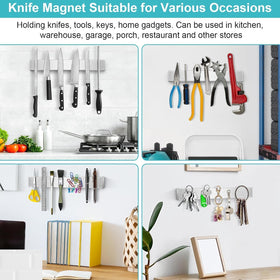Hereof wall-mount knife holder with satin finish matches modern kitchens and protects blades.