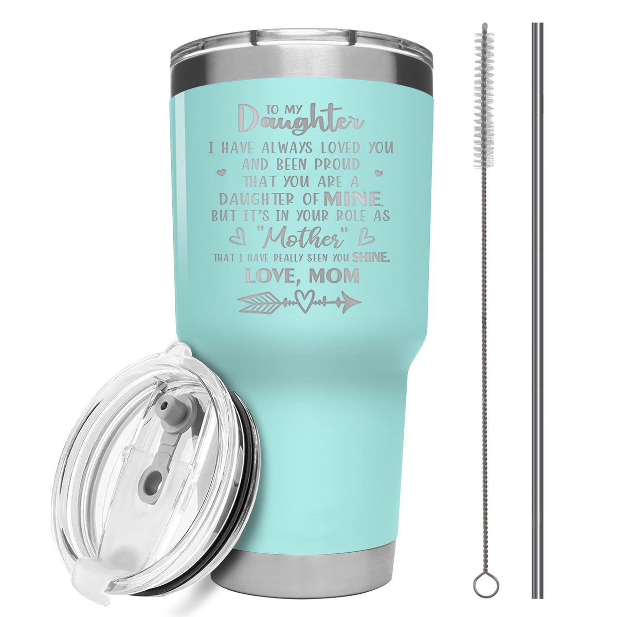 Hexagram daughter tumbler with heart design for daily hydration on the go.