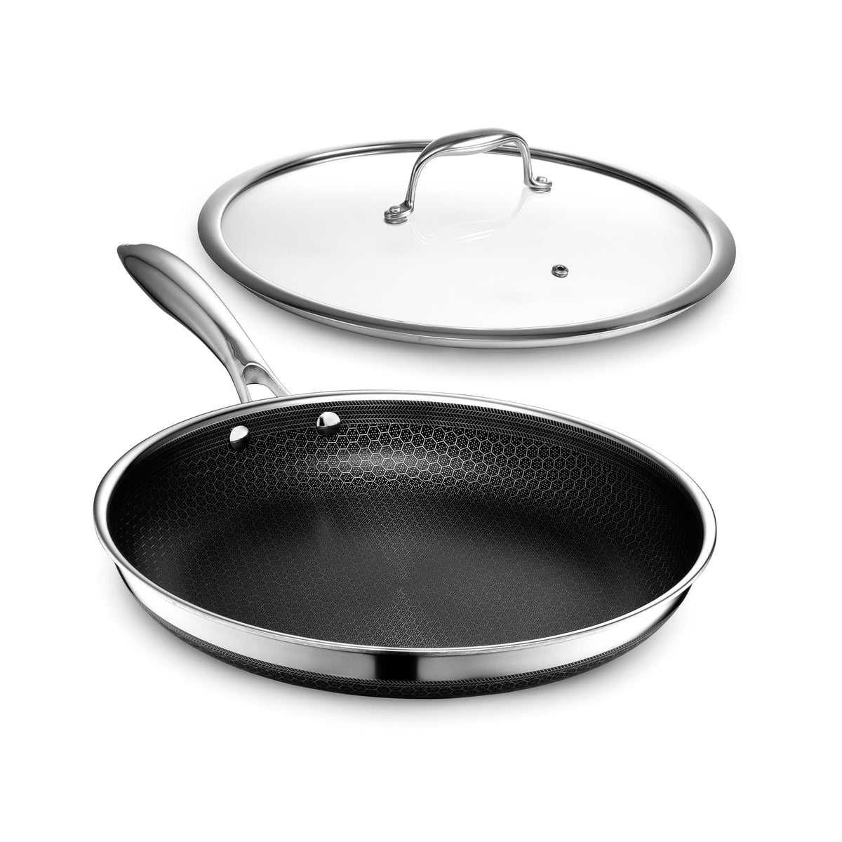 HexClad glass lid with steam vent aids moisture control during cooking