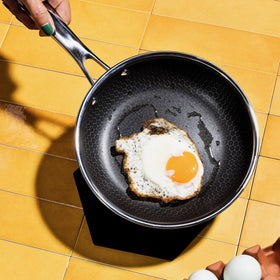 HexClad Hybrid 7-Inch pan on induction cooktop delivering even heating.