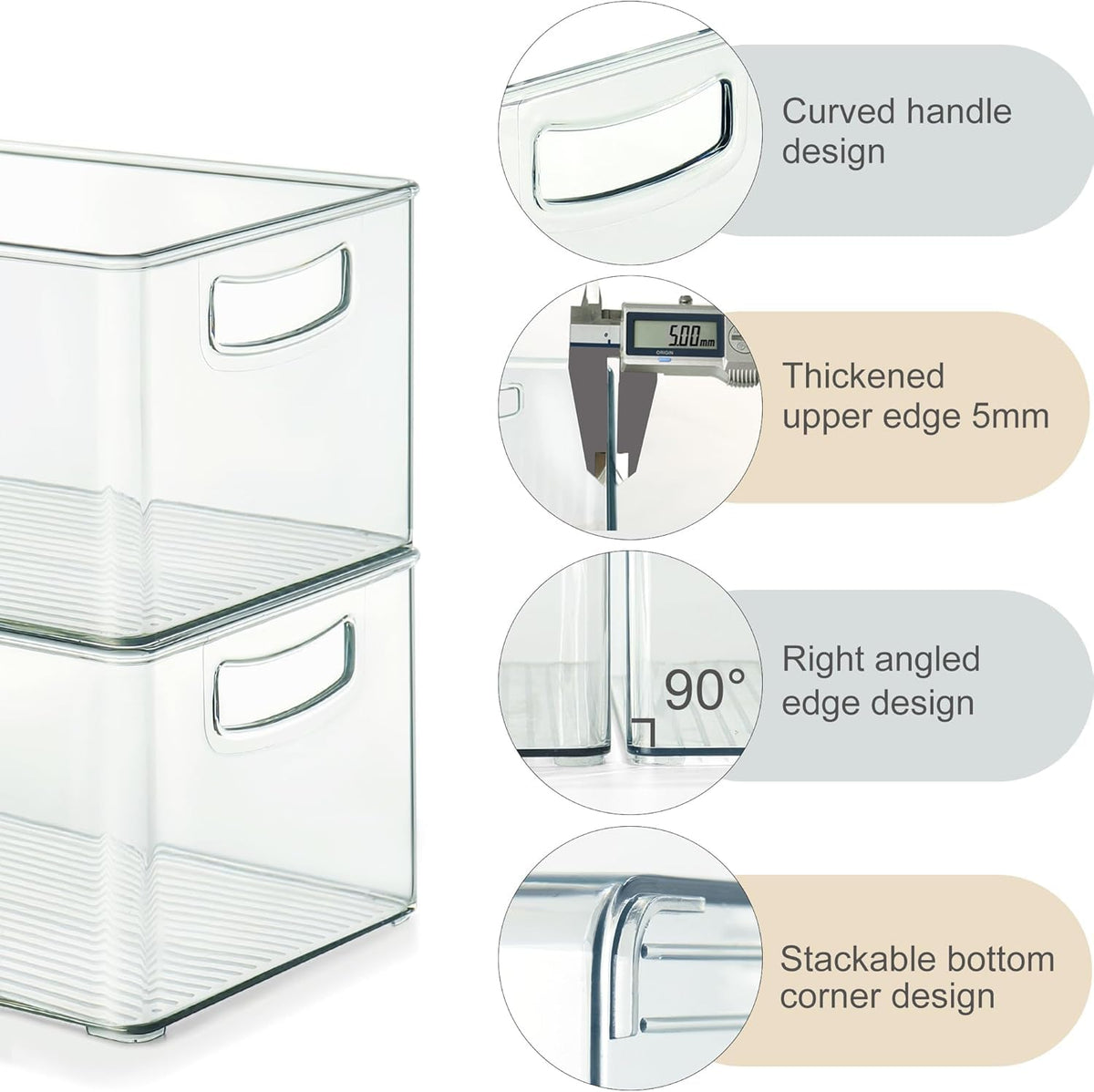 Heyuzb pantry storage bin clear organizer for tidy shelves and quick item finding