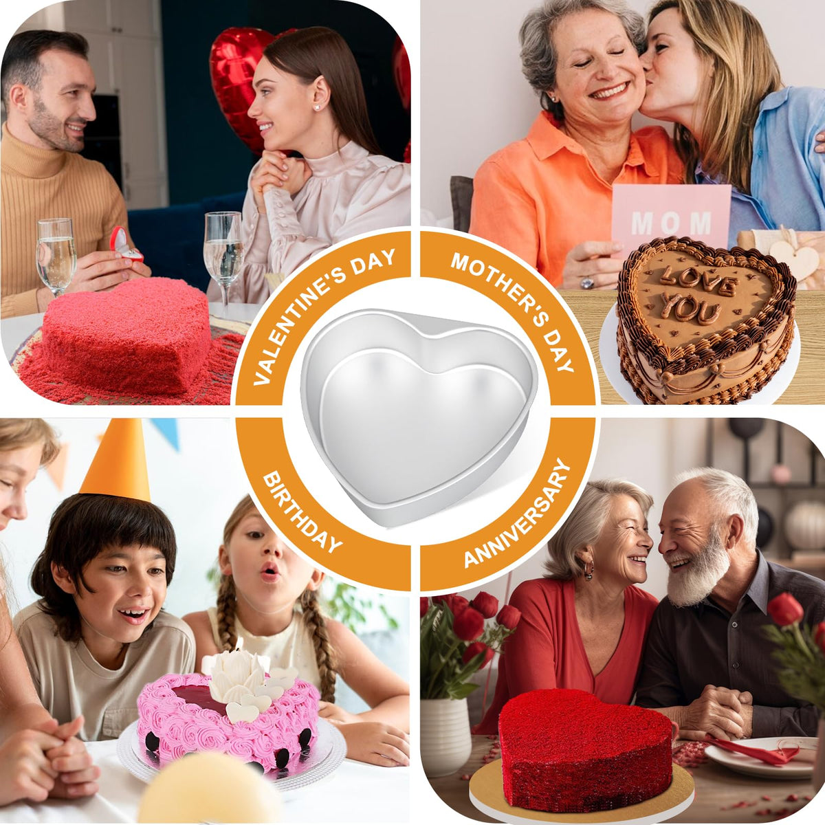 HEYYUMI versatile heart pan for cakes, chocolates, and brownies.
