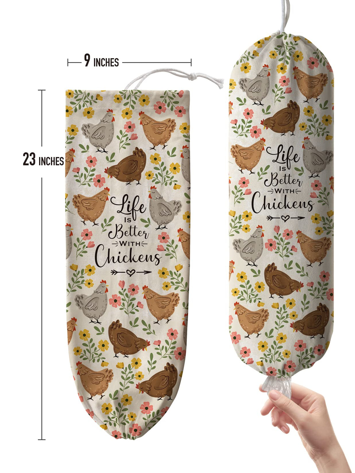 Hglian Chicken Bag Holder featuring watercolor chickens for farmhouse decor.