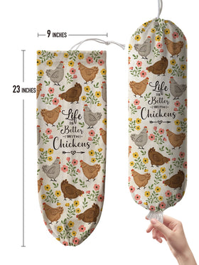 Hglian Chicken Bag Holder featuring watercolor chickens for farmhouse decor.