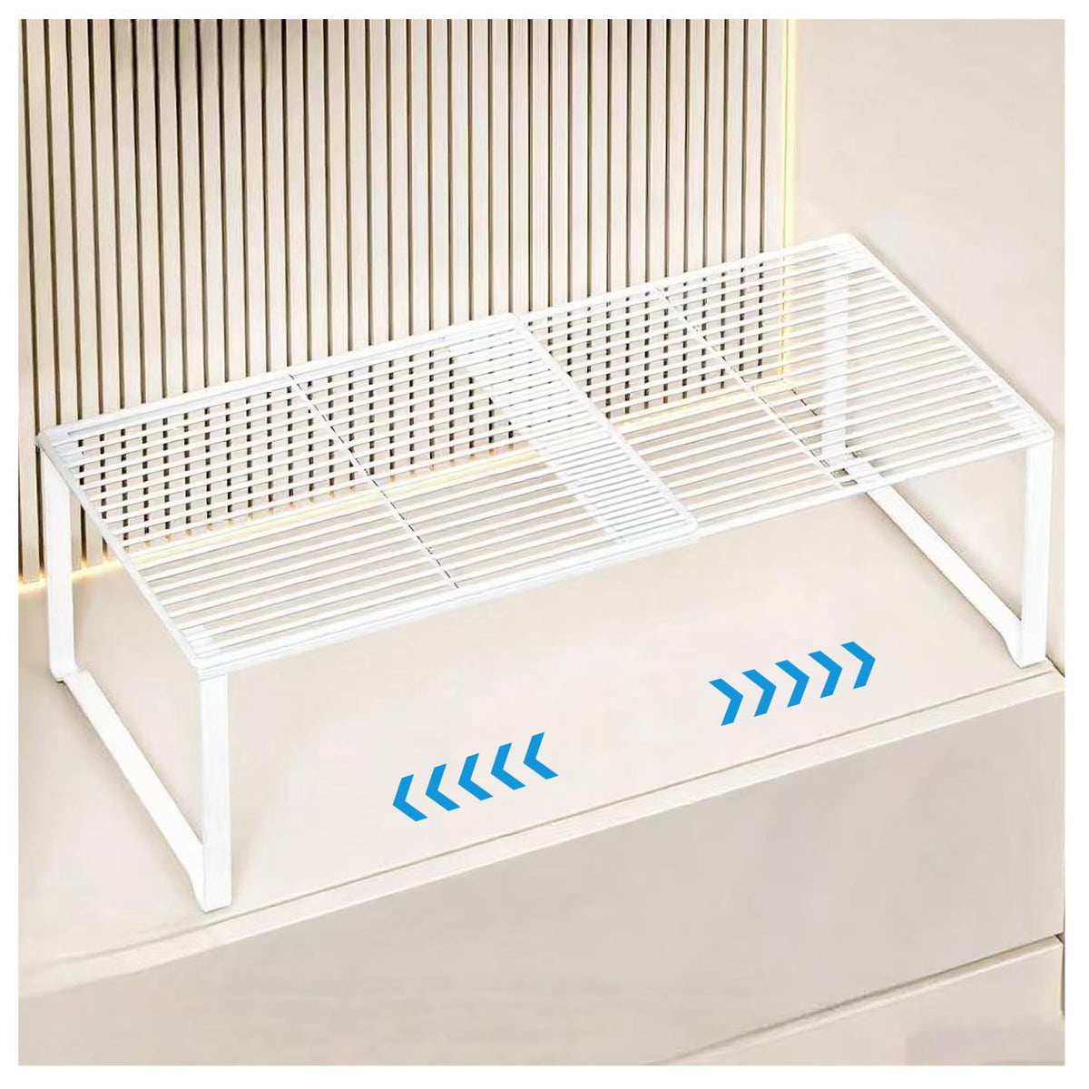HGZBS extendable wire shelf extended to full length for cabinet customization