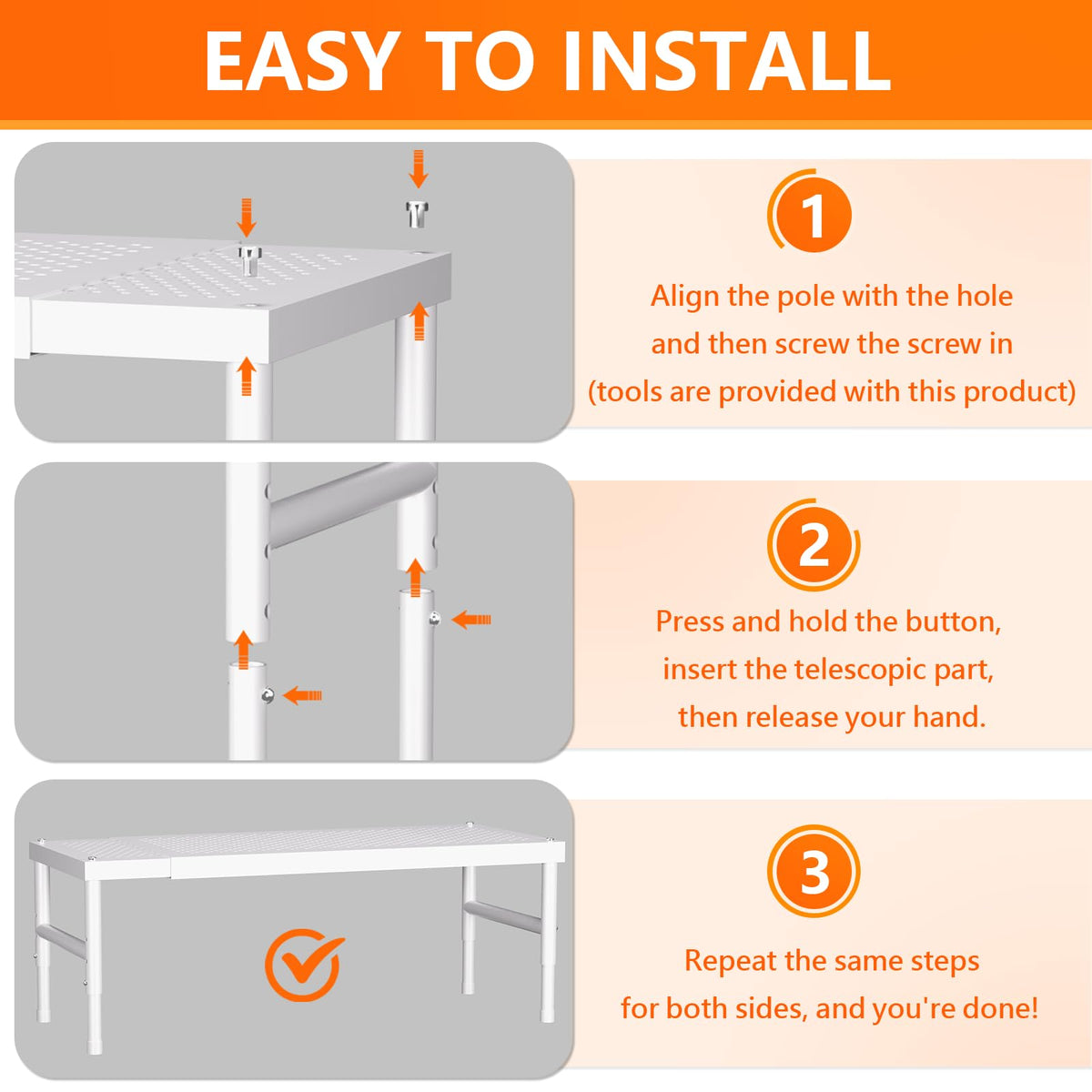 HI NINGER adjustable shelf system fits varied cabinet depths