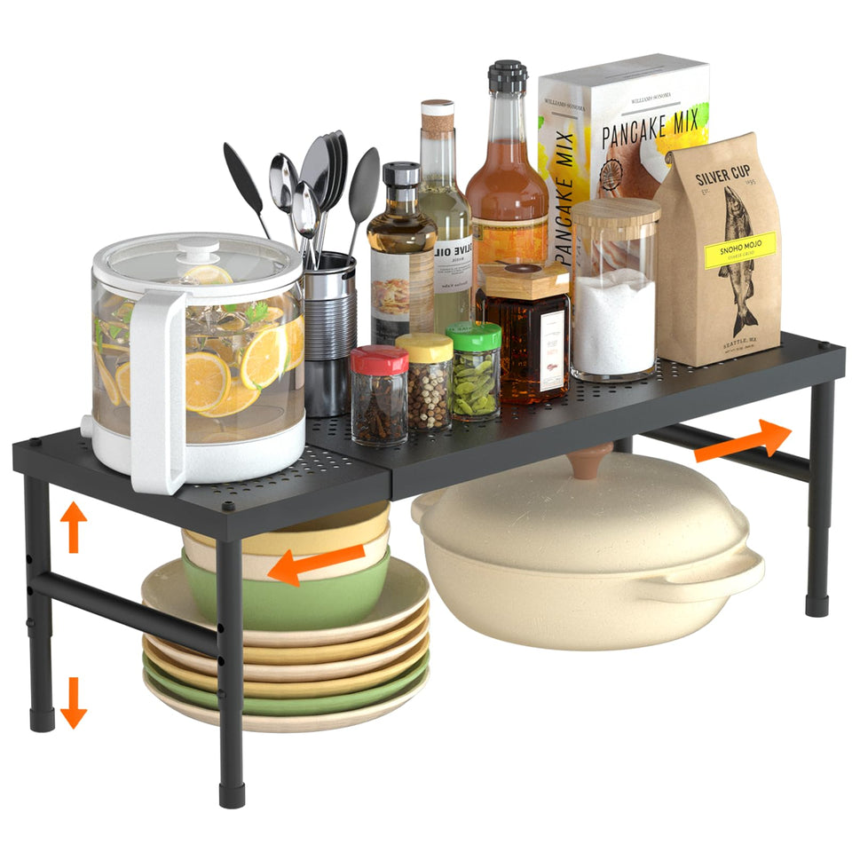 HI NINGER expandable kitchen organizer shown on countertop for versatile storage