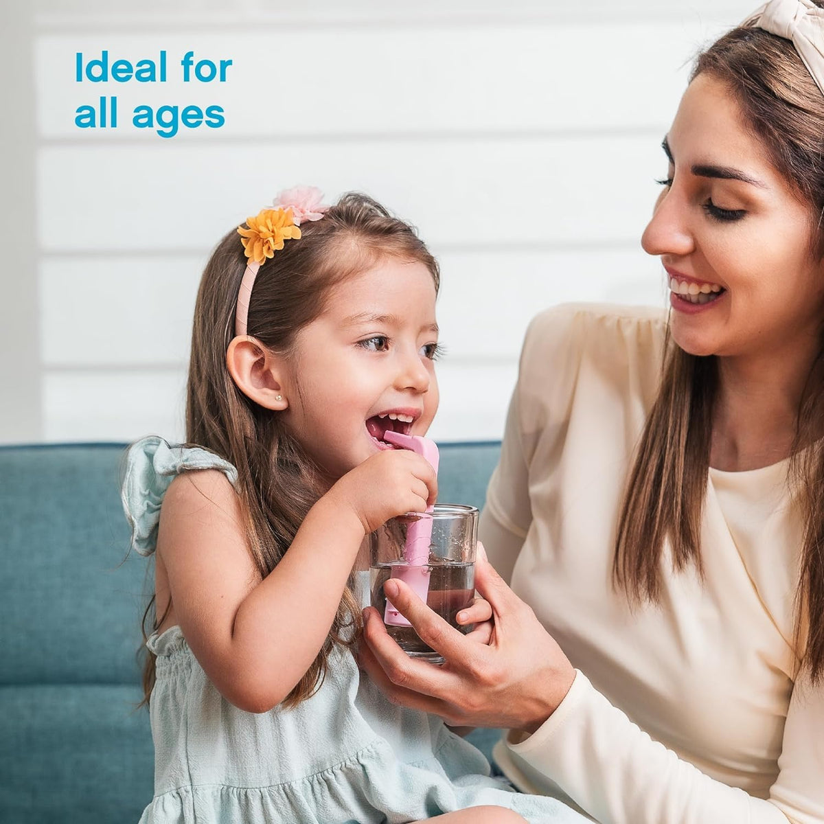 HiccAway pink child-use setup in glass for safe relief