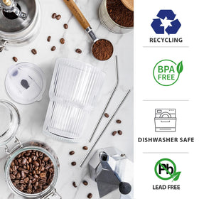 HIGIINC clear ribbed plastic tumbler with lid for secure grip
