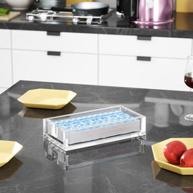 HIIMIEI acrylic napkin holder on kitchen table for convenient napkins.