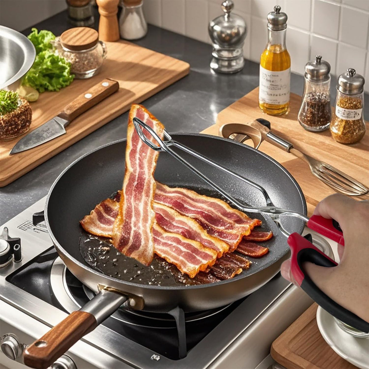 HINMAY dishwasher-safe tongs beside sink